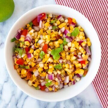 Grilled Corn Salsa in a white serving bowl.