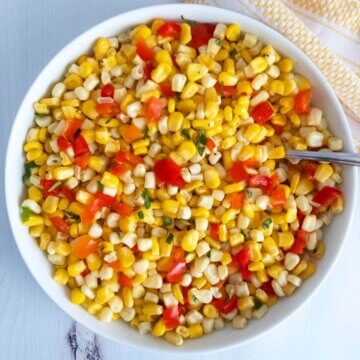 Easy Corn and Red Pepper Salad in a serving bowl.