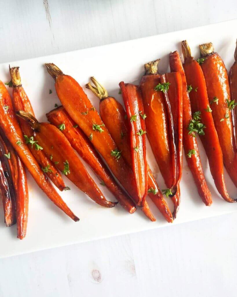 maple balsamic glazed carrots on a platter
