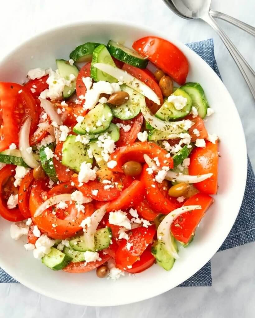 authentic traditional greek salad with tomatoes and cucumer