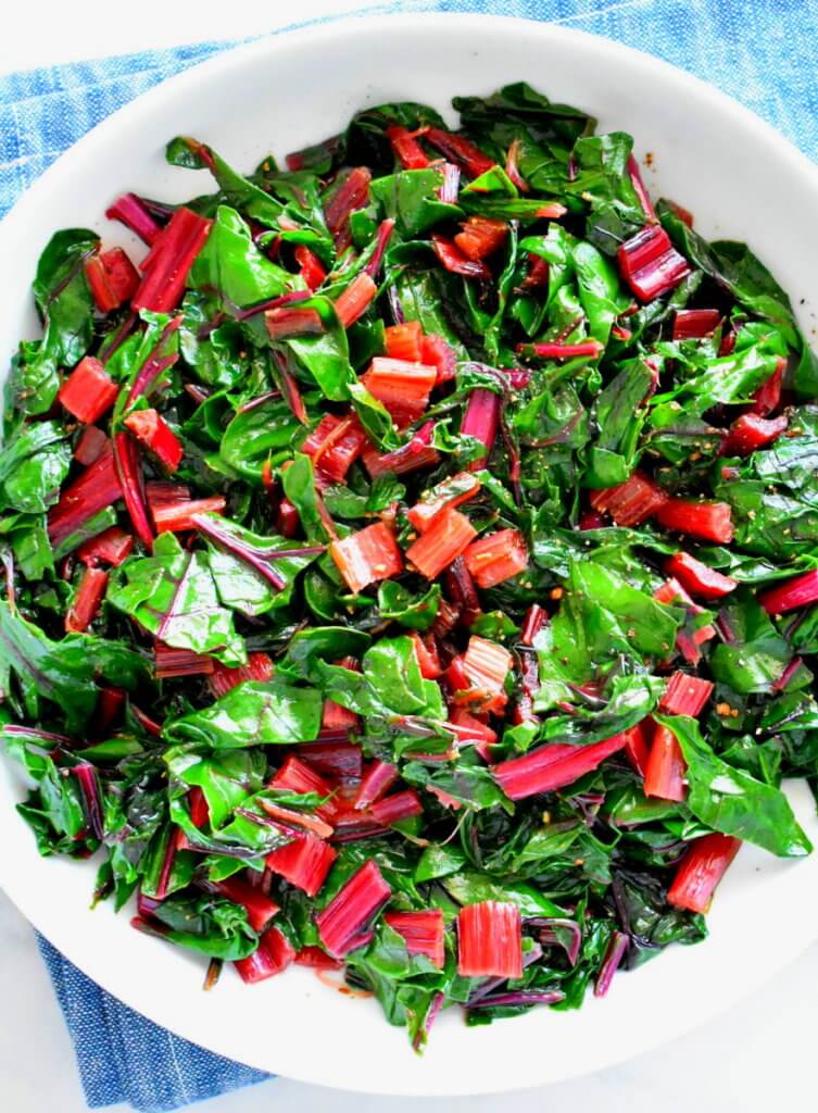 sauteed and chopped swiss chard side dish in a serving dish