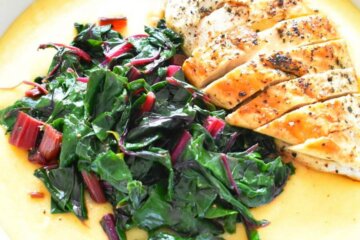 cheesy polenta with sauteed swiss chard and chicken