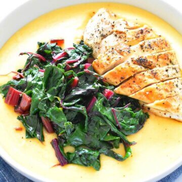 cheesy polenta with sauteed swiss chard and chicken