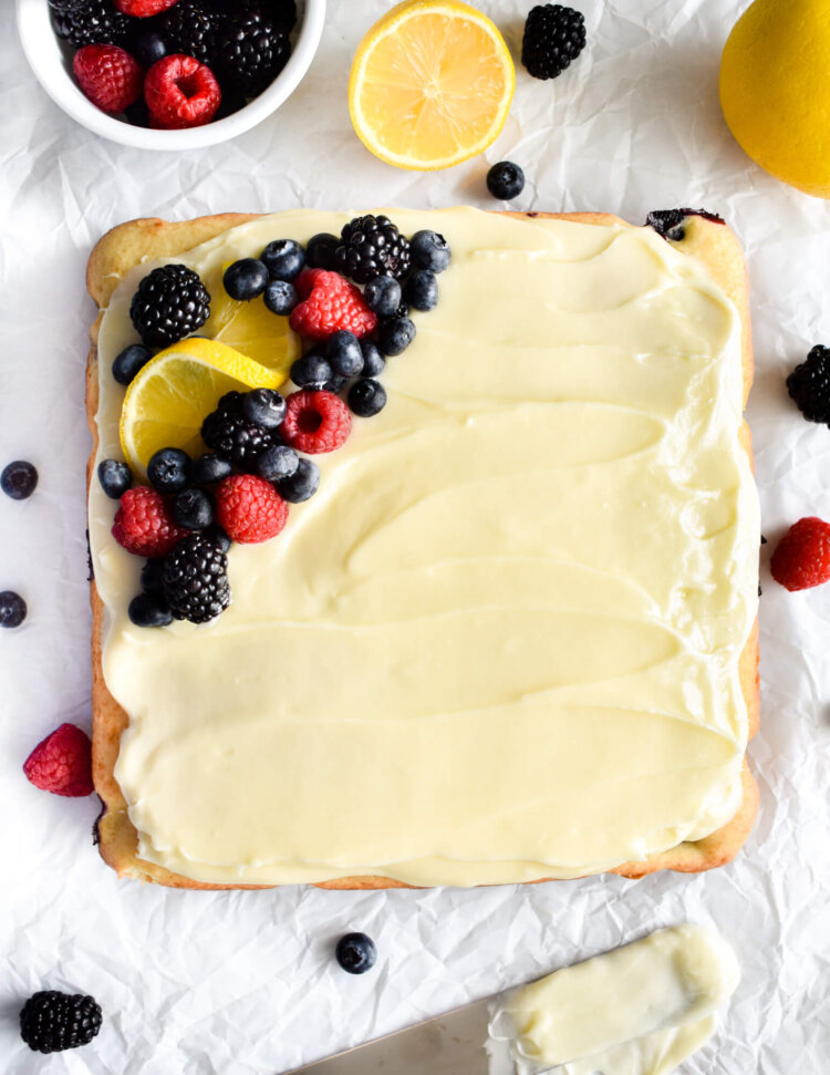 Triple Berry Cake with Lemon Cream Cheese Frosting - Herbs & Flour
