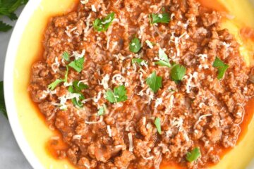 easy beef bolognese with creamy polenta