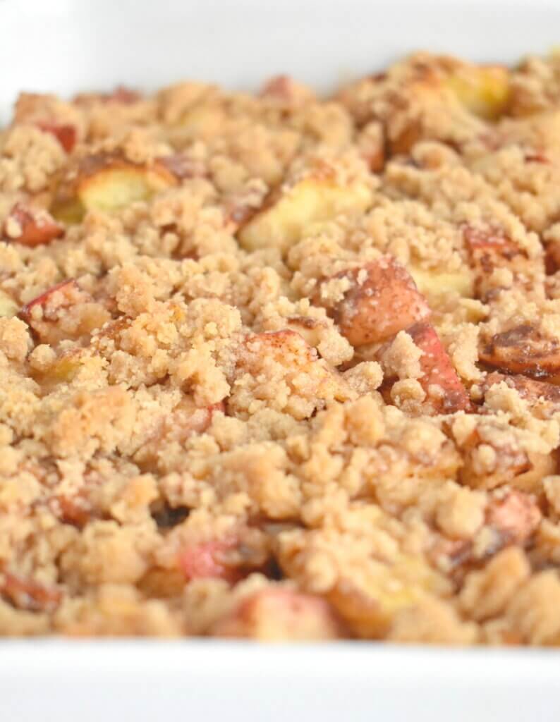 Closeup of the crumble topping on a Pink Lady® Apple Cinnamon French Toast Bake.