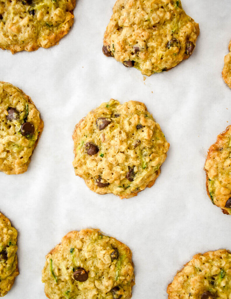 Zucchini Chocolate Chip Oatmeal cookies parchment paper.