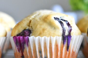 Healthy Blueberry Banana Muffin with burst blueberriesnana Muffins