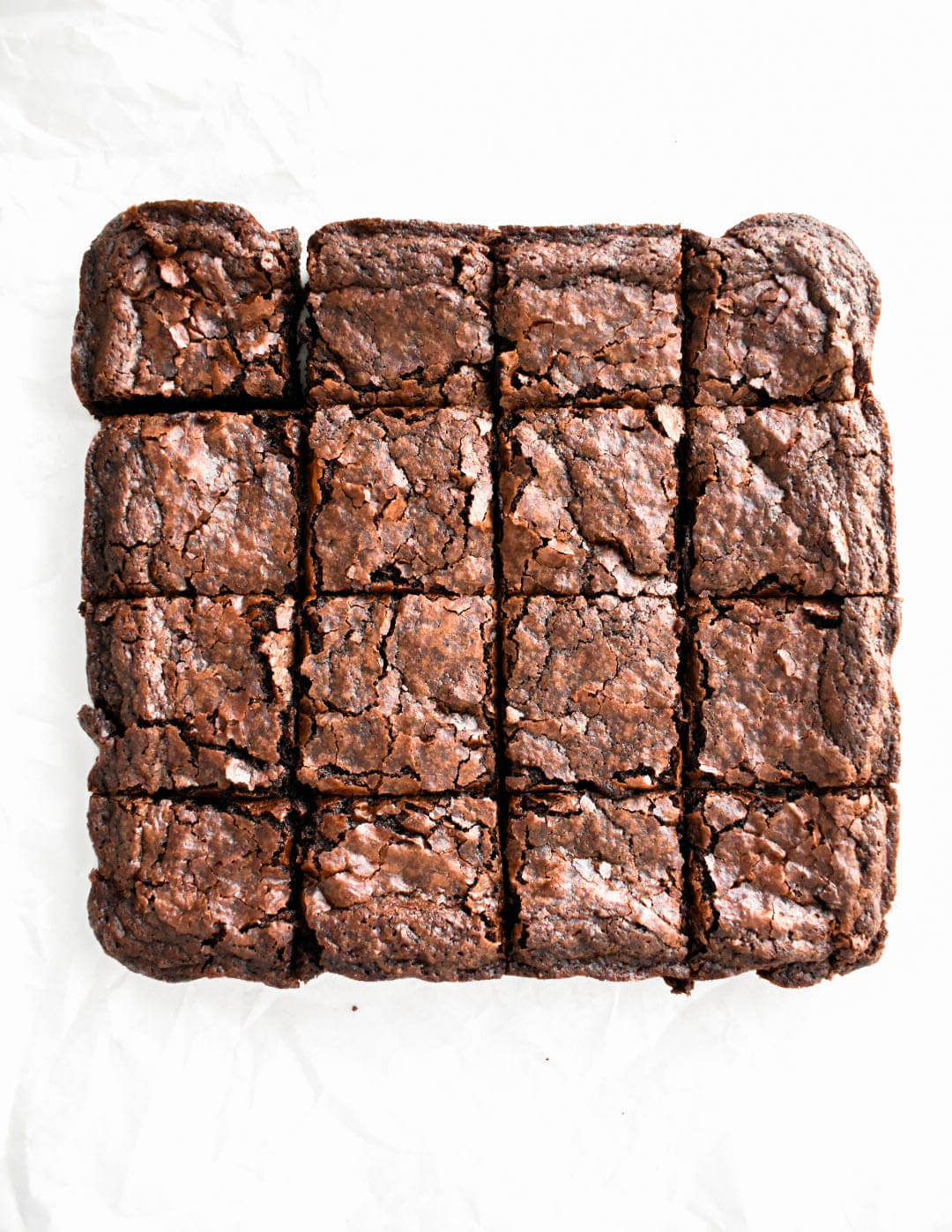 Brownies sliced into 16 pieces.