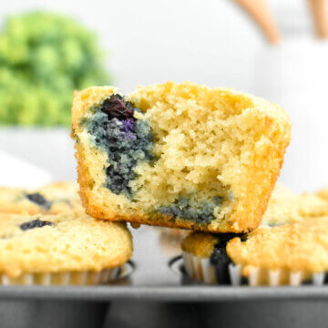 Gluten-Free Keto Blueberry Muffins in a muffin pan