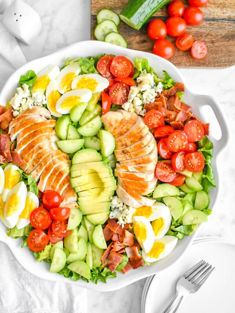 Big bowl of Cobb Salad with Honey Mustard Vinaigrette