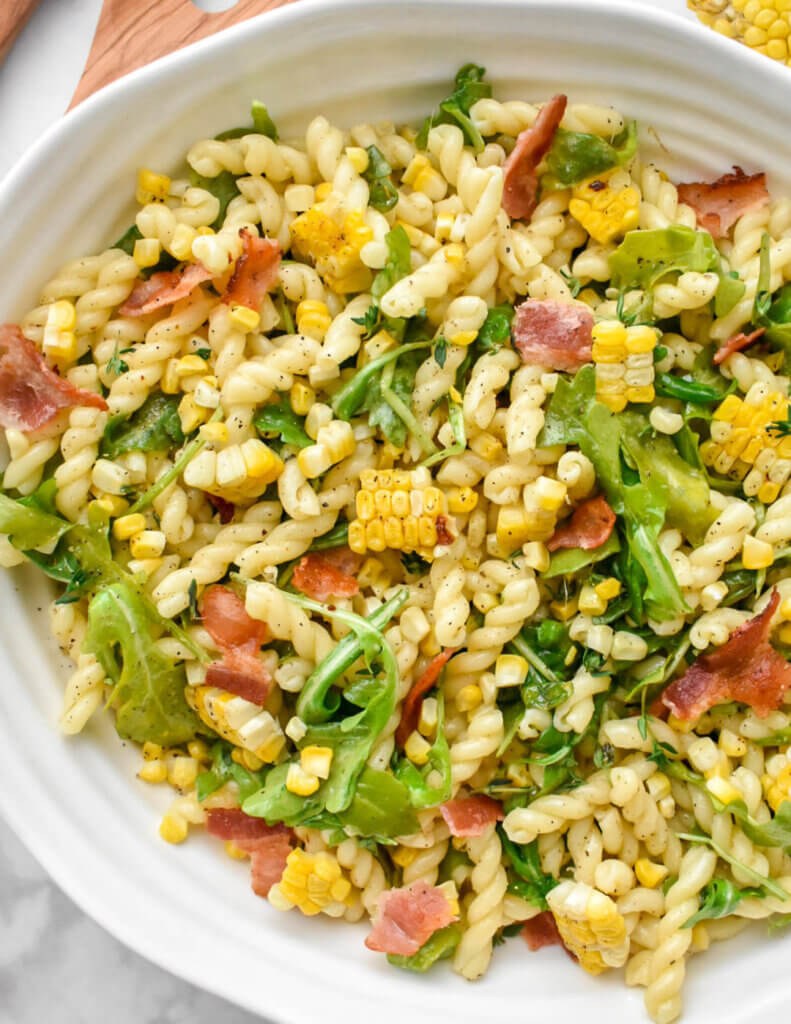 Corn Bacon and Arugula Pasta Salad by Herbs and Flour