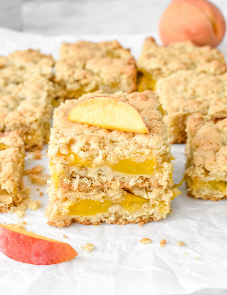 stack of Healthy Peach Crumble Bars