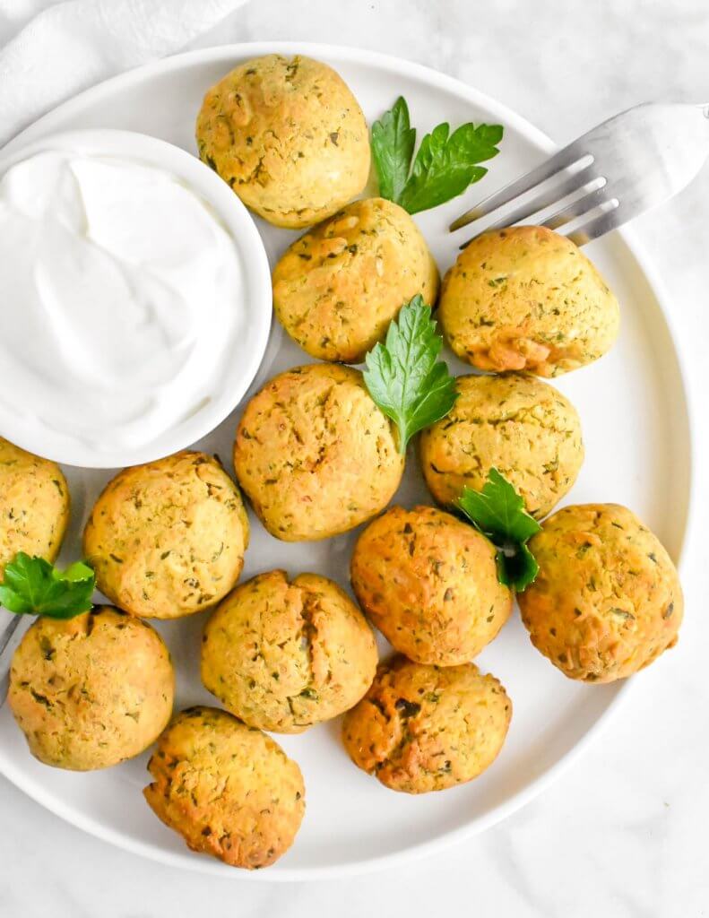 A plate of Air Fryer Falafel garnished with parsley leaves