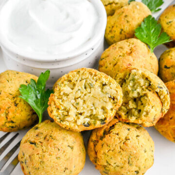 Closeup of Air Fryer Falafel sliced in half