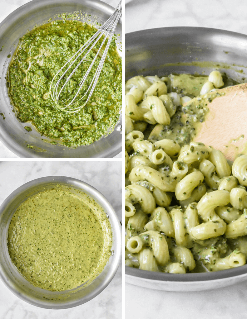 steps for making creamy pesto sauce