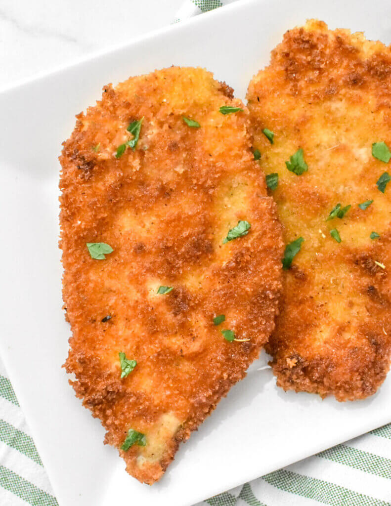 Crispy Chicken Cutlets on a platter