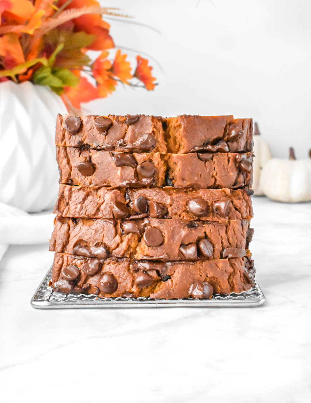 stacked slices of Pumpkin Chocolate Chip Bread
