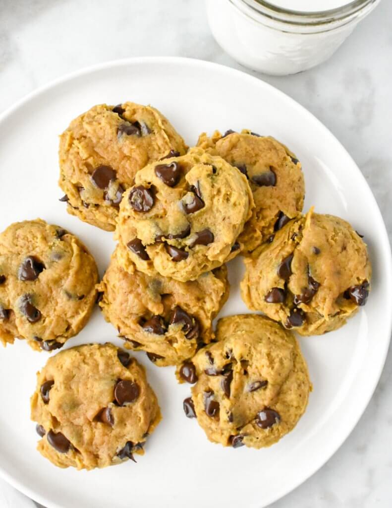 a plate of pumpkin chocolate chip cookies