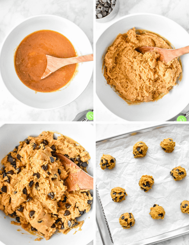 Steps for making pumpkin chocolate chip cookies