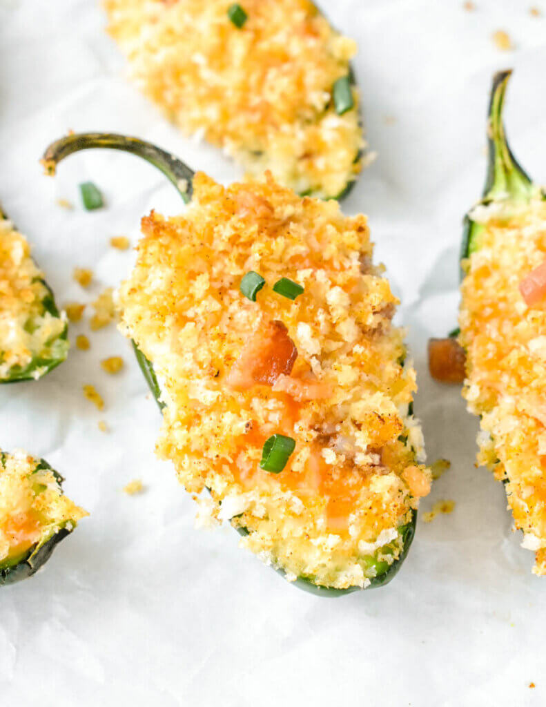 Baked Jalapeno Poppers topped with Panko Crumbs