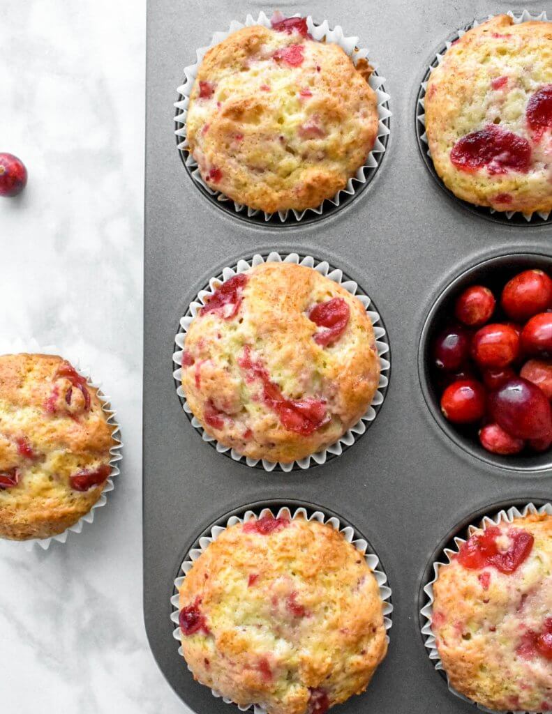 Cranberry Sauce Muffins with swirled cranberry sauce in the muffin batter