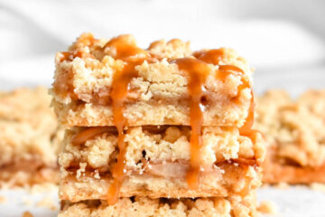 Apple Pie Bars drizzled with Caramel