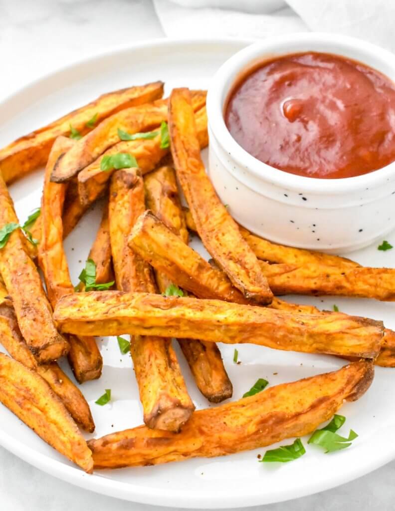 Air Fryer Sweet Potato Fries with ketchup dip
