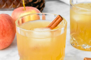 Apple Cider Whiskey Sour with a cinnamon stick garnish