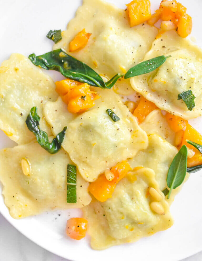 Butternut Squash Ravioli with Brown Butter Sage Sauce - Herbs & Flour