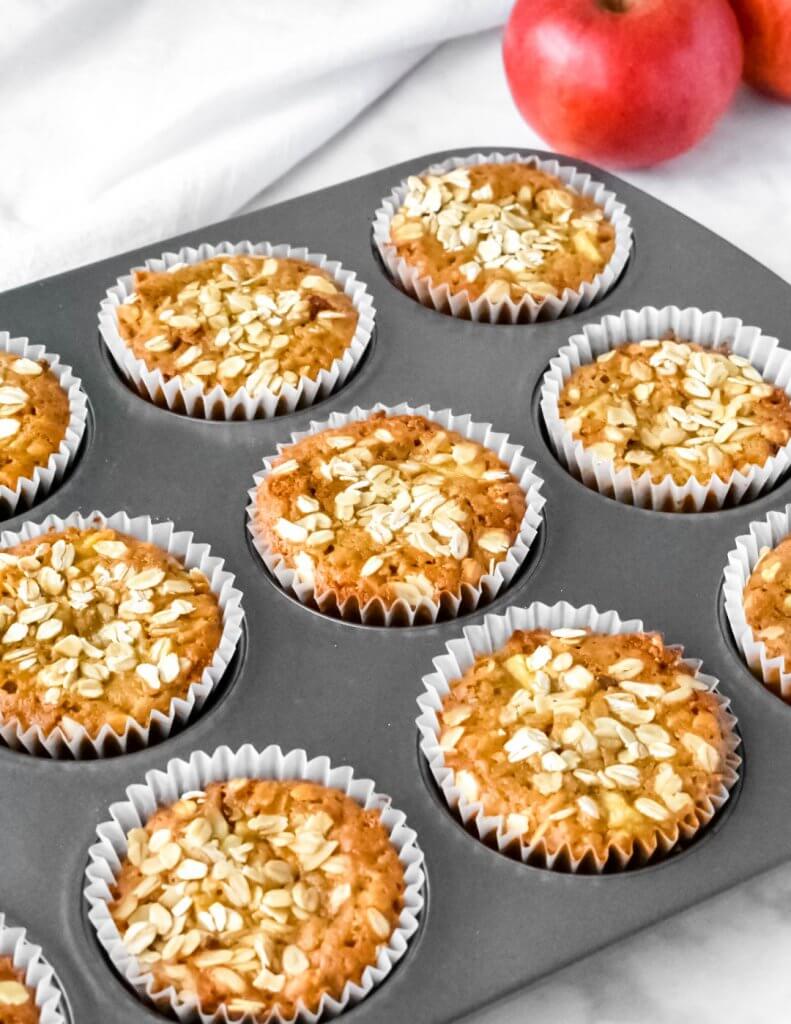 Tray of healthy apple oat muffins