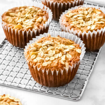 Healthy Apple Oat Muffins with oat flakes on top