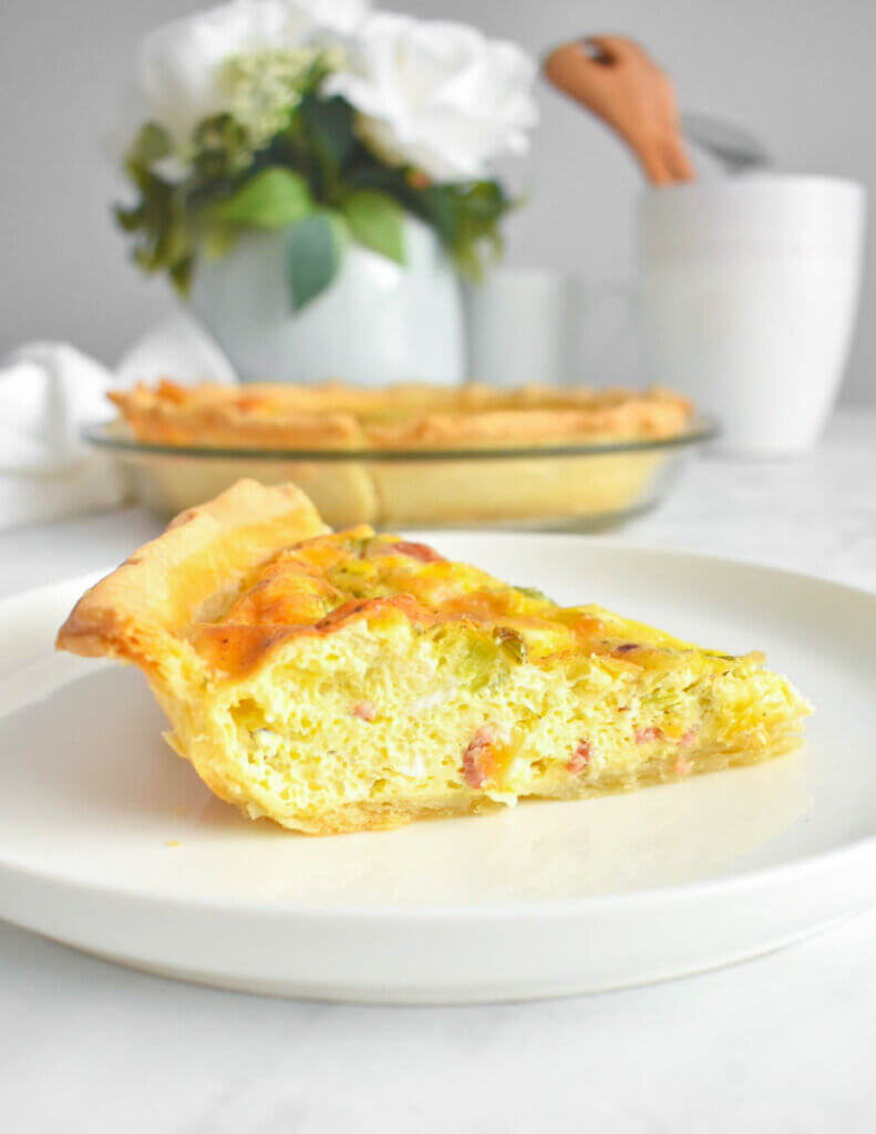 Slice of Bacon & Leek Quiche on a plate
