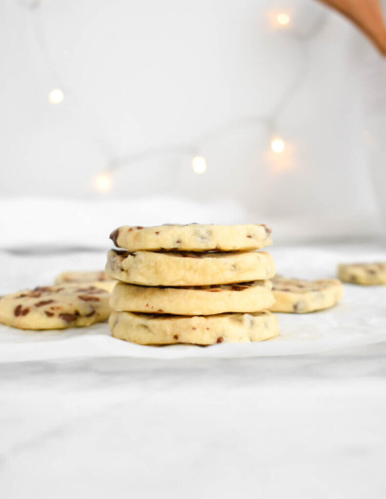 Stack of Chocolate Chip Shortbread Cookies