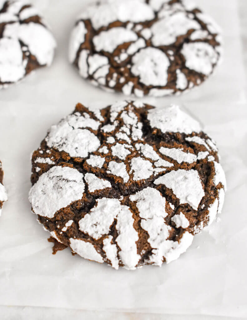 Close up of a Chocolate Crinkle Cookie