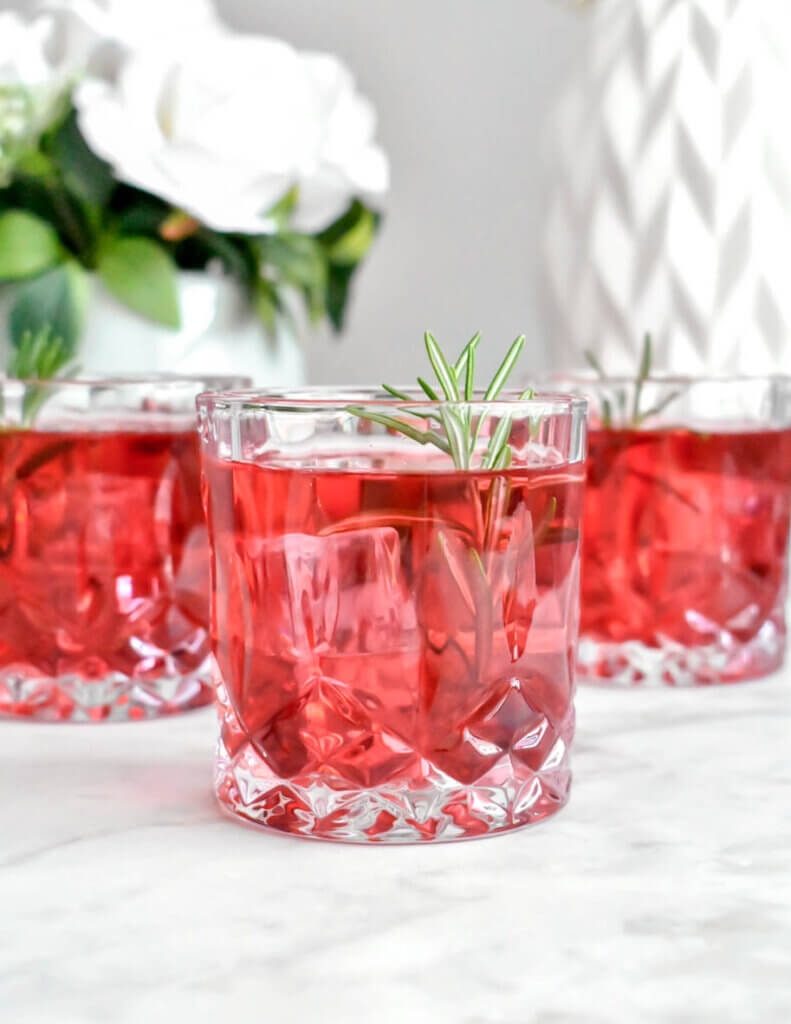 glasses of Pomegranate Rosemary Gin Fizz