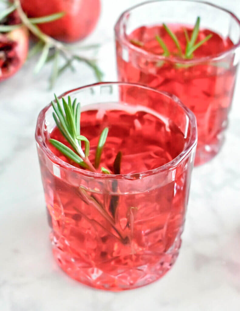 top view of a Pomegranate Rosemary Gin Fizz Cocktail