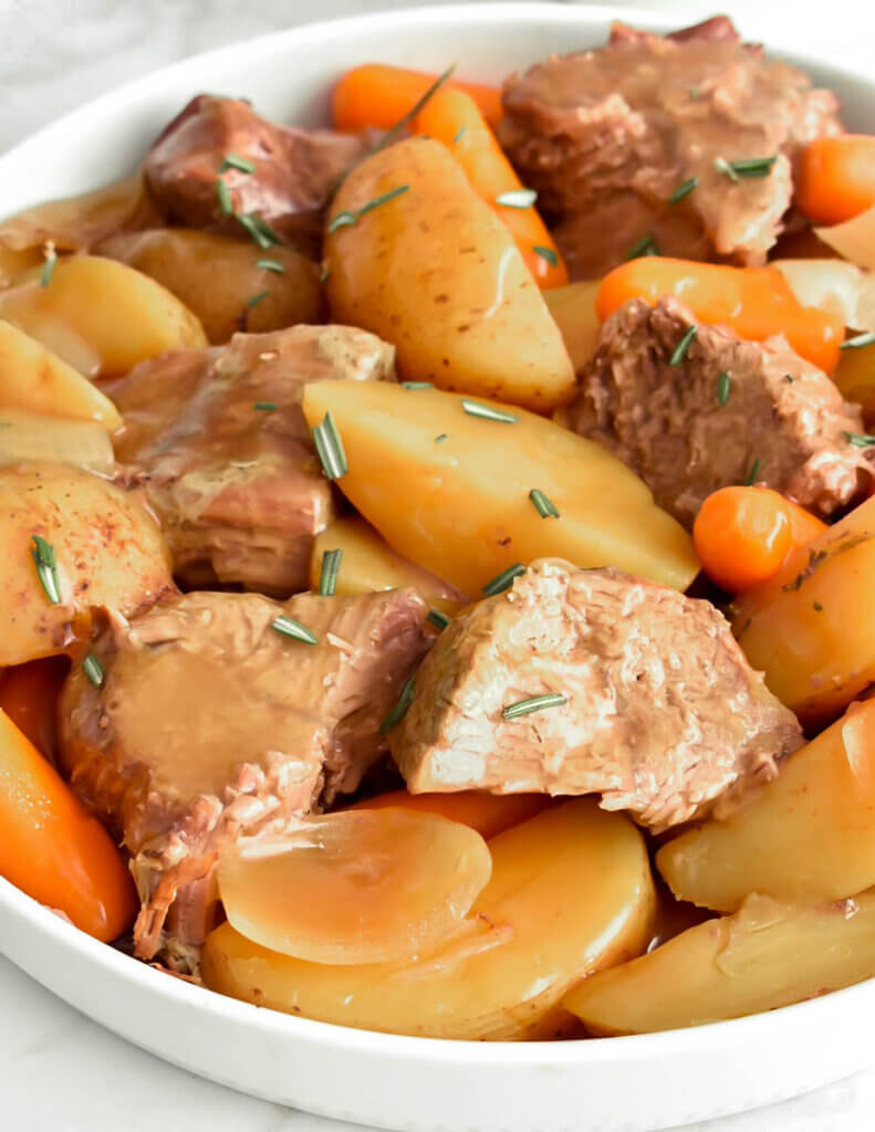 Slow Cooker Roast Beef with potatoes closeup