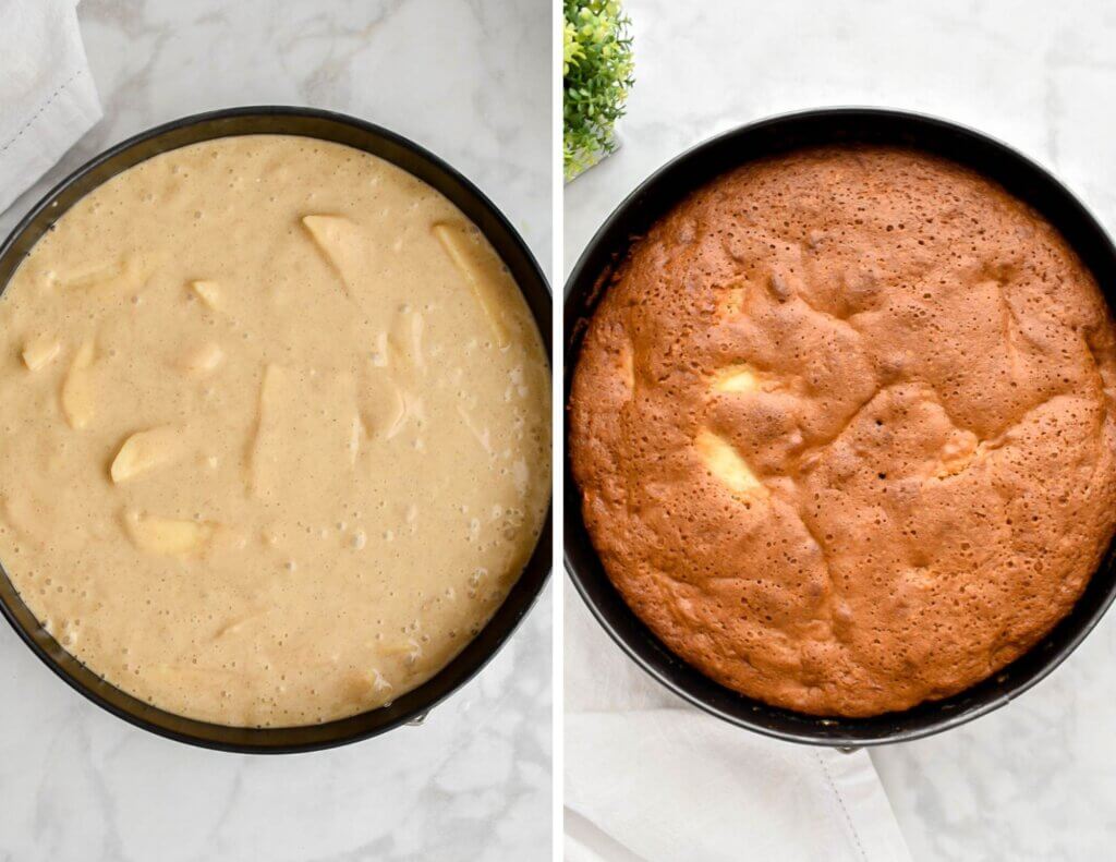 Apple Cake Before and After Baking