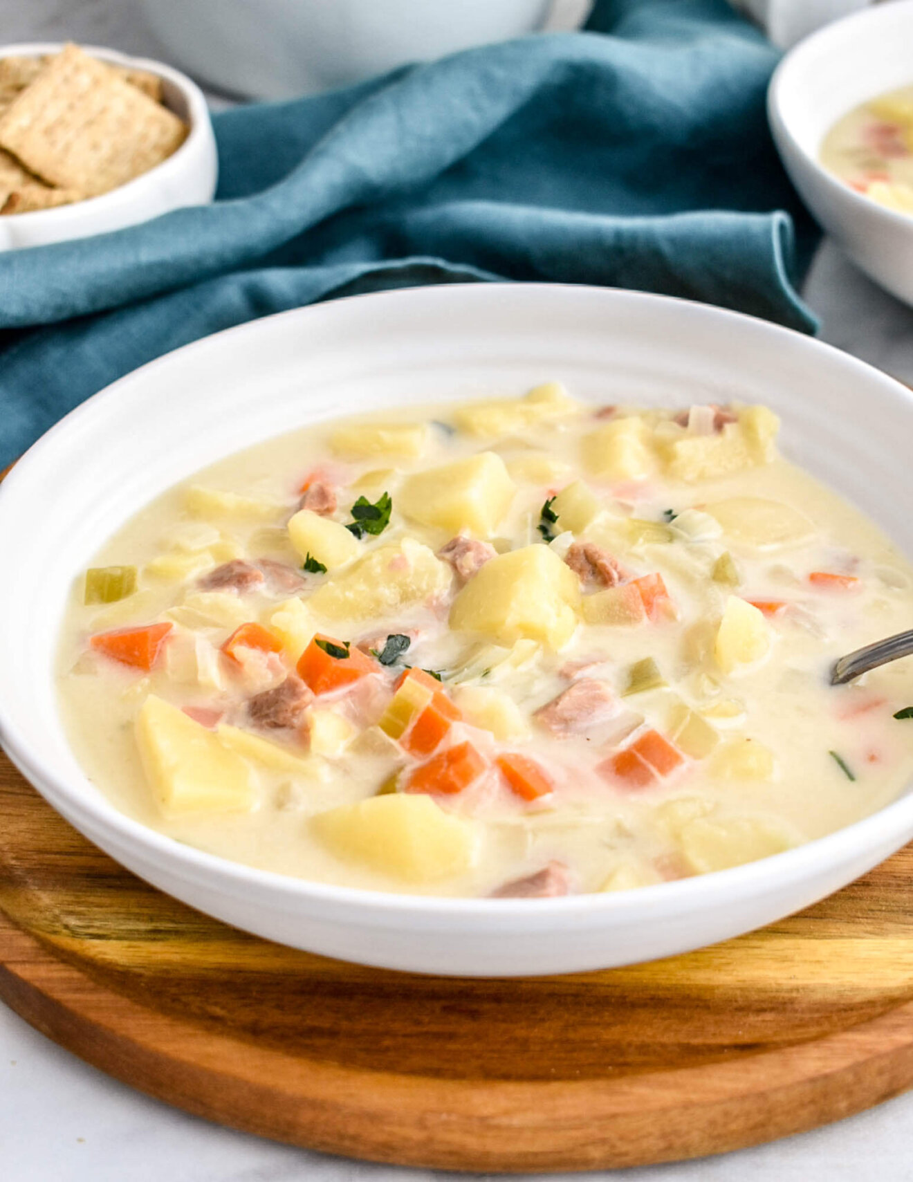 Slow Cooker Ham and Potato Soup - Herbs & Flour